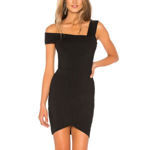 Superdown Asymmetrical Mini Dress Black SMALL Bodycon Off Shoulder Revolve $72
